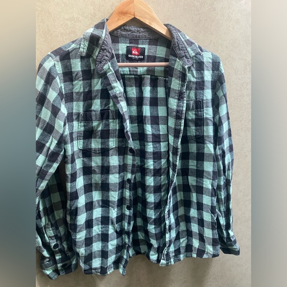 Sea foam and black  checkered button up long sleeve shirt - Picture 3 of 6